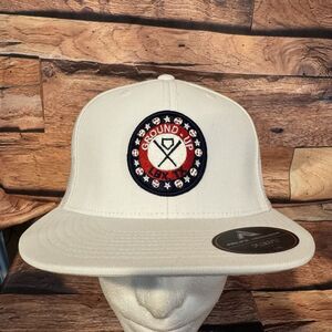 Ground-Up Academy Hat Cap L/XL Flex Fit White Baseball Lubbock Texas Stretch